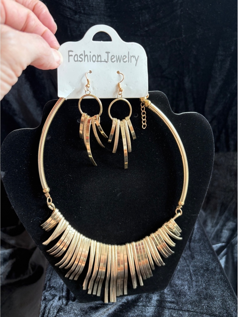 Gold-Tone Fringe Necklace and Earrings Set - Fashion Jewelry